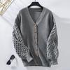 Vintage Solid Color V Neck Knitwear Cardigan Loose Long Sleeve Sweater Top for Autumn Winter