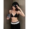 Women Black Ultra Thin Strap Deep V Bra Lifting Gathered Slim Fit Everyday Minimalist Comfort Lingerie