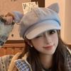 Korean Retro Cat Ear Octagonal Beret For Women Autumn And Winter Brushed And Warm