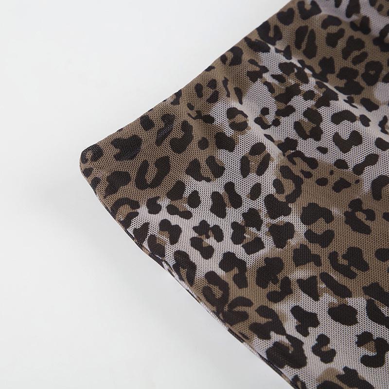 Podzim/Zima 2024 Evropský a Americký Styl Síťovaná Nepravidelná Dlouhá Sukně s Leopardím Vzorem