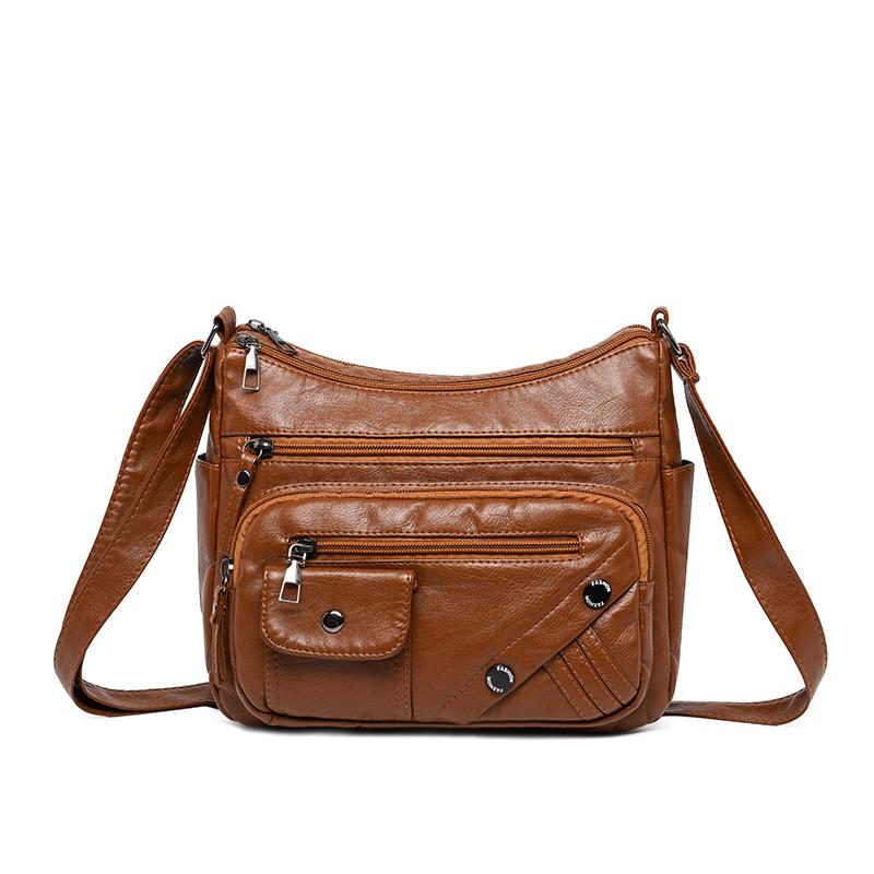 Dameveske i mykt skinn Mammaveske Flere rom Flere glidelåser Stor kapasitet Skulderveske Crossbody-veske