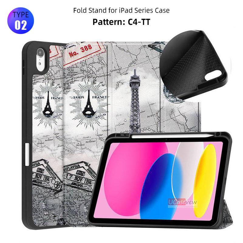 Tri-Folding Back Smart Cover with Pencil Holder For Apple iPad 2025 Mini 4 5 6 7Air M2 M3 A17 pro M4 12.9 13 11 A16 Cartoon Case
