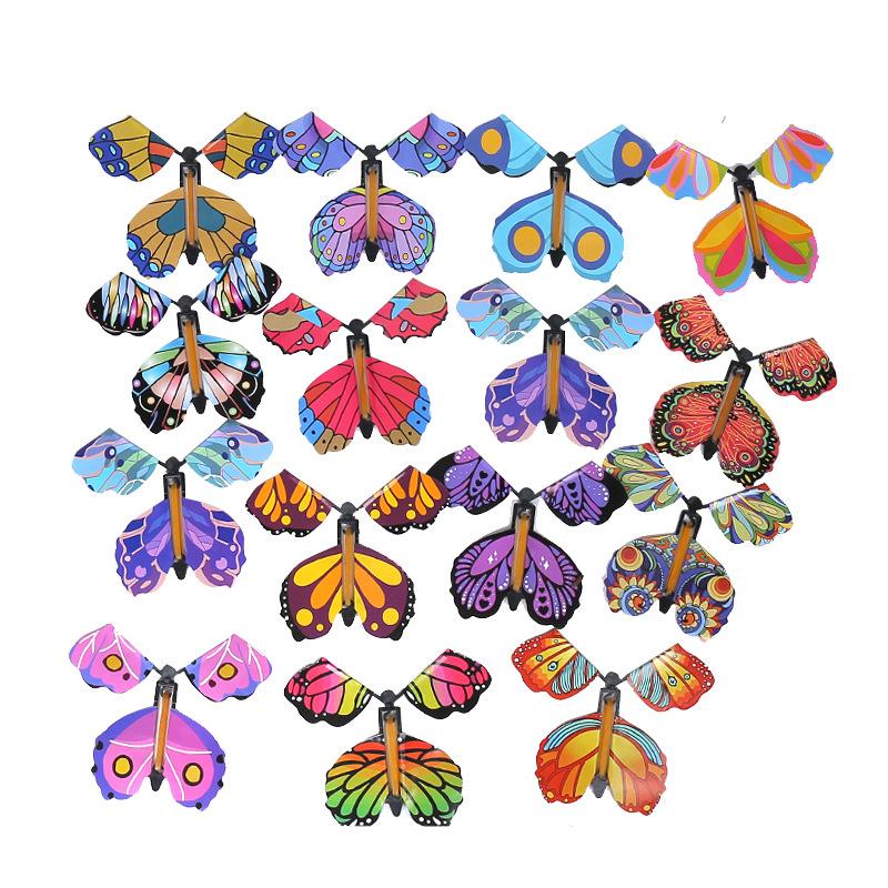10PCS Magic Flying Butterfly Wind Up Butterfly Fairy Flying Toys Rubber Band Powered Bookmark Surprise Wedding Birthday