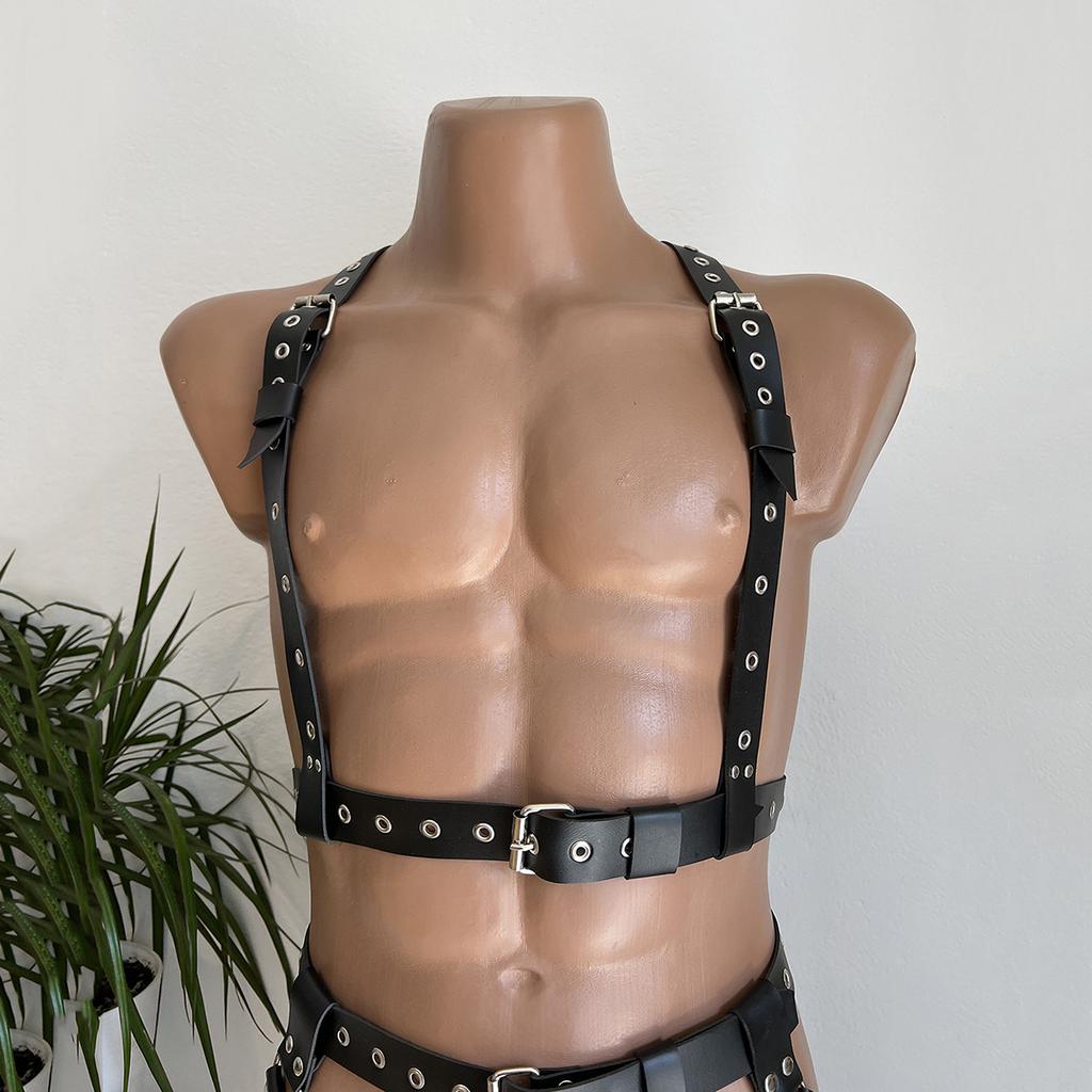 Mens Leather Lingerie Harness Men Bondages Full Body Jockstraps for Men Pants and Leather Top Chest Men's Harness Gay Harness