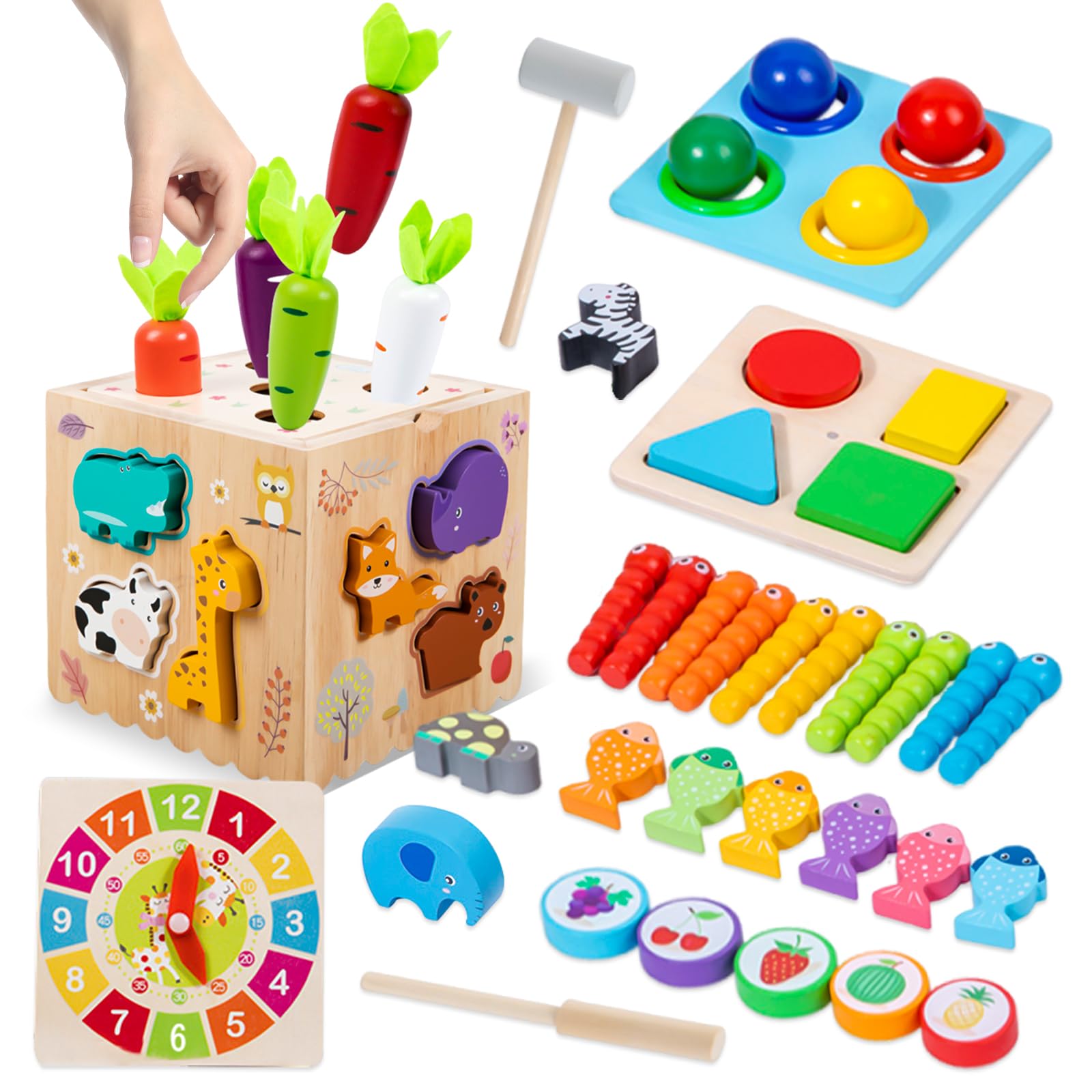 

YONGDING Montessori Shape Matching Educational Fishing Fishing Activity Wooden Shape Boys and 3rd Birthday Early Shape Finger Baby Kindergarten Entry