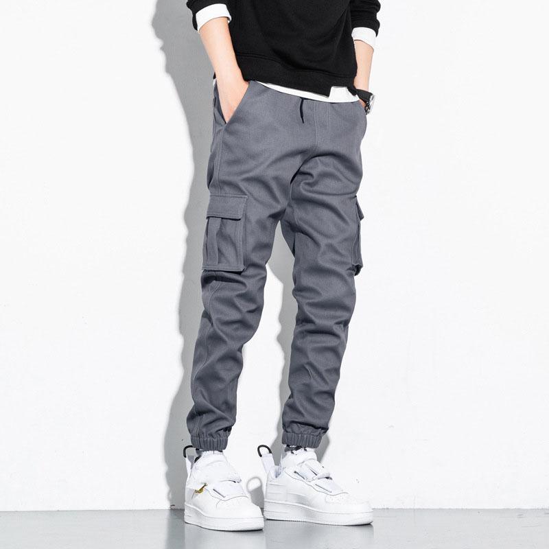 Men's Cotton Cargo Pants Plus Size Sports Drawstring Cargo Pants Fashion Casual Men's Jogging Pants