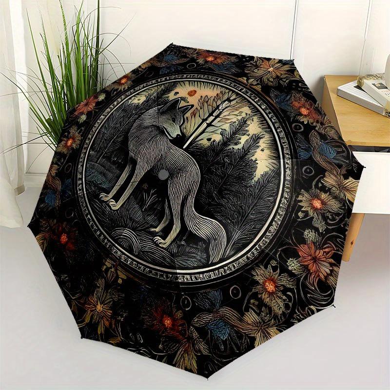 

Elegant Circular Plate with Fox and Floral DesignUmbrella with Cute Design, Portable 3-Fold Compact Umbrella for Men & Women, Valentine s Day Mother s