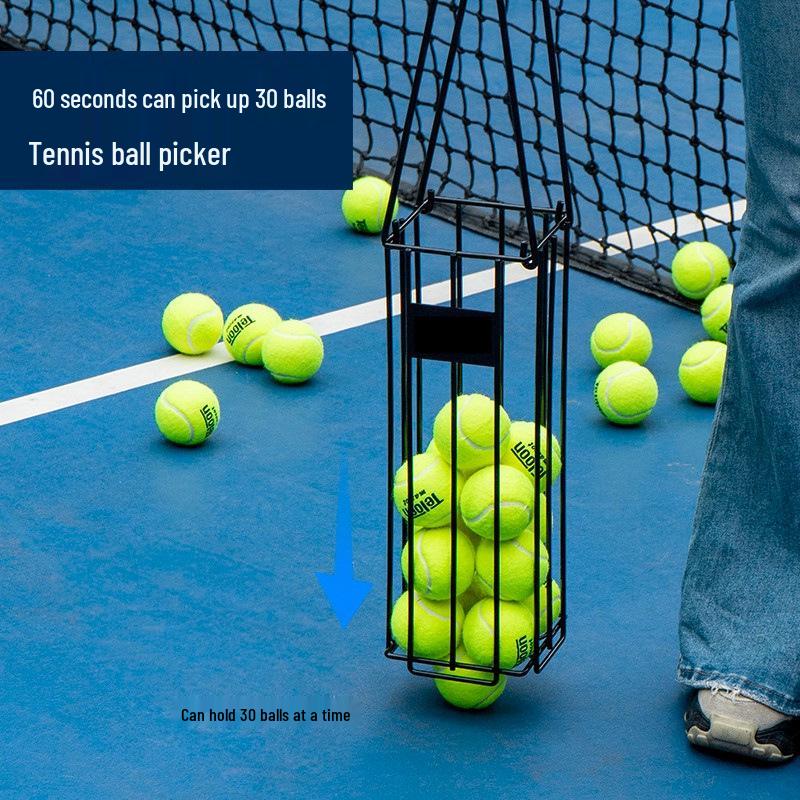Portable Tennis Ball Picker: Professional Quick Press-Down Ball Retriever, Convenient Pick-Up Basket Gadget.