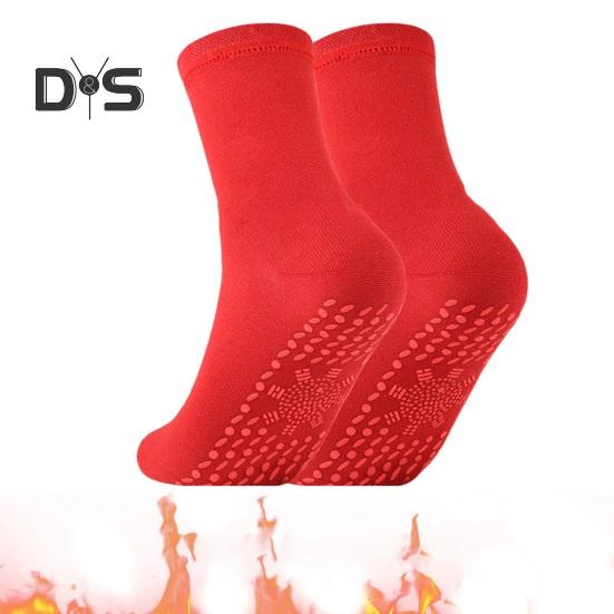 1 Pair Heated Socks 24 Hours Keep Your Feet Warm Silicone Soles Mid-tube High Elasticity Solid Color Sport Socks Cold Weather Cozy Socks