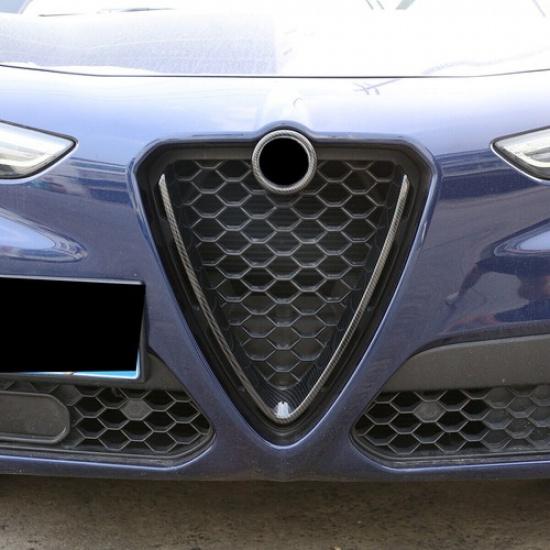ABS Carbon Front Center Grille V Shape Cover Trim For Alfa Romeo Stelvio 2017-21