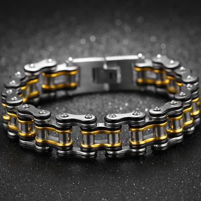 Bracelet Punk And Rock 15MM pour homme en acier inoxydable 316L massif avec chaîne à maillons pour moto et vélo