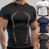 Camiseta Masculina Manga Curta Gola Meia Alta Estampada Costura Verão Corrida Compressão Streetwear