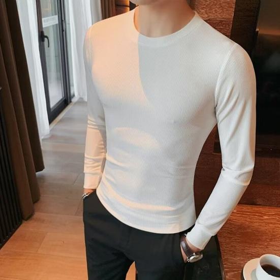 Top de fitness pentru bărbați, de primăvară, toamnă, cu gât rotund, cu mâneci lungi elastice, pulover de culoare solidă, pentru fitness, pentru sport, haine de iarnă