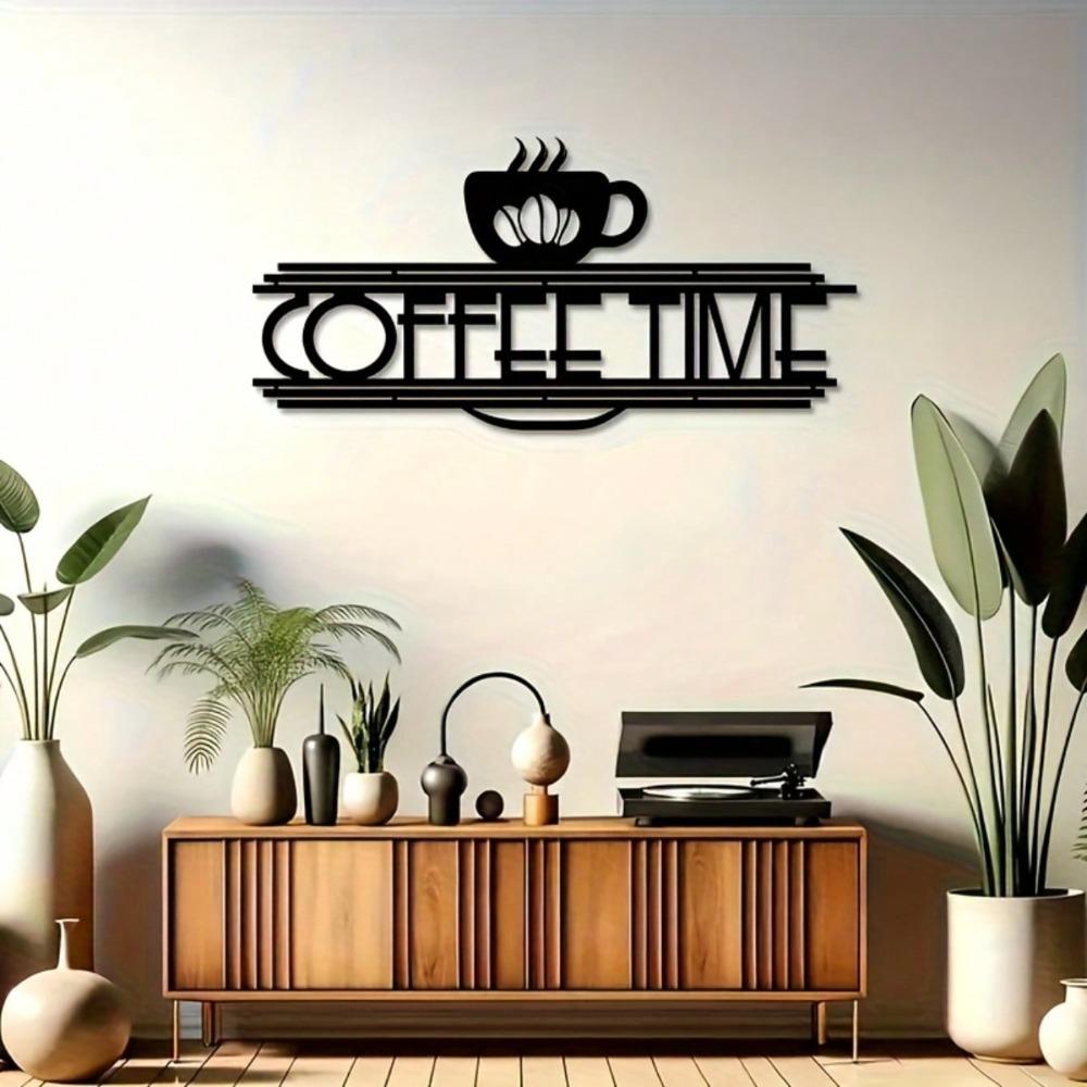 Laser Cut Iron Metal Wall Art Sign Coffee Cup Bean Design Minimalist Black Home Decor Office Cafe Kitchen Hanging Gift