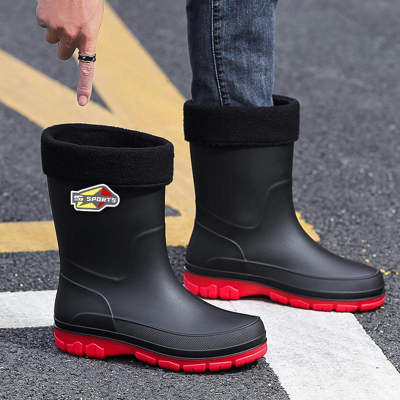 British Trend Men's Rain Shoes New Medium Tube Men's Water Boots Outdoor Rainy Day Wading Shoes Non-slip Fishing Water Shoes Rubber Shoes