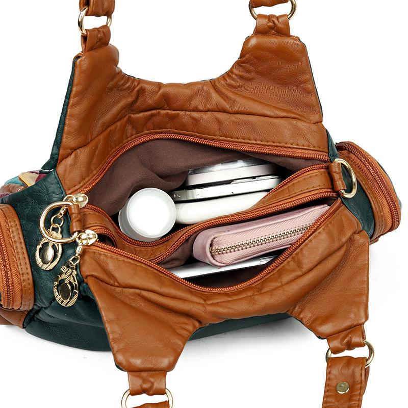 Fashion Color Splicing Washed Leather Women's Tote Bags Designer Large Capacity Commuting Women Shoulder Crossbody Bags Handbags