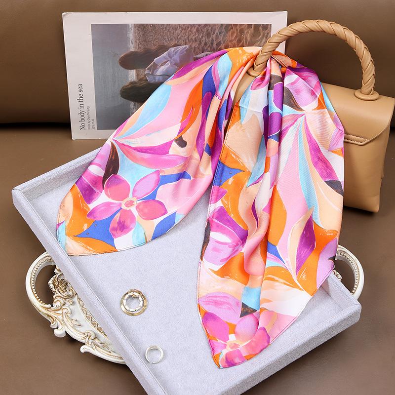 27.6inch Colorful Print Square Scarf Simulated Silk Neck Scarf Mature Style Professional Versatile Small Scarf