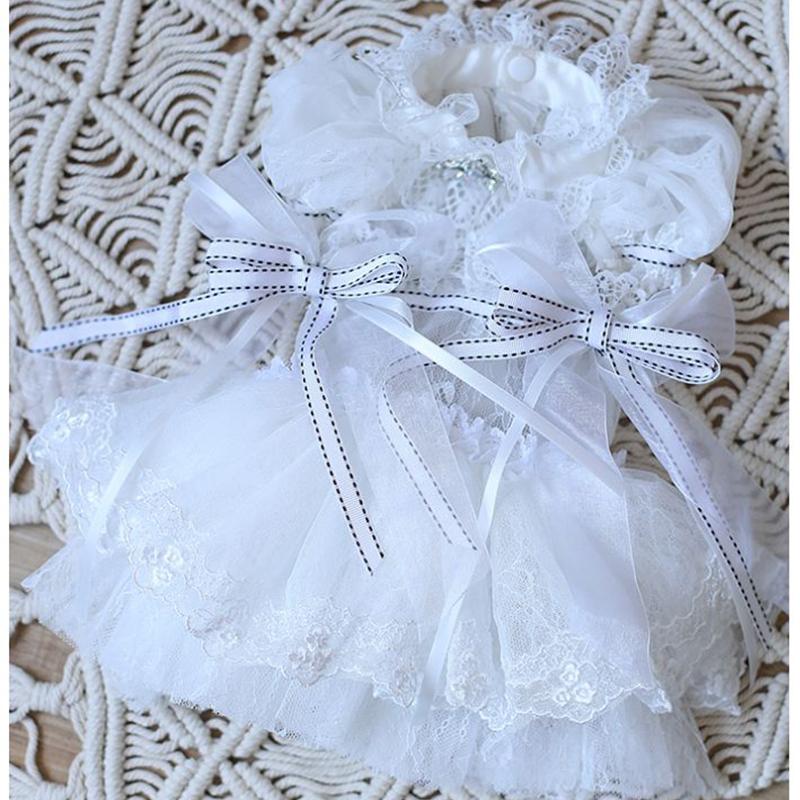 Korean Style Puff Sleeve Pet Wedding Gown - High-End Dog Cat Dress for Teddy Bichon Fashion Show Outfit