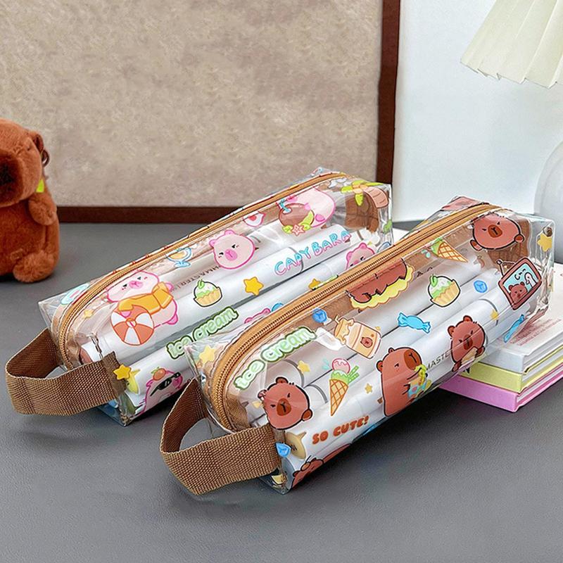 Kreslené pouzdro na tužky Kapybara Velkokapacitní Anime Úložná taška Kawaii Průhledné Vodotěsné Pouzdro na tužky Studentské Kancelářské potřeby Dárky