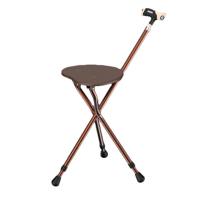 Multifunctional Folding Cane Chair with Anti-slip Seat: Aluminum Trekking Pole & Lightweight Walking Stick with LED Light for Elderly Standard темно-коричневого