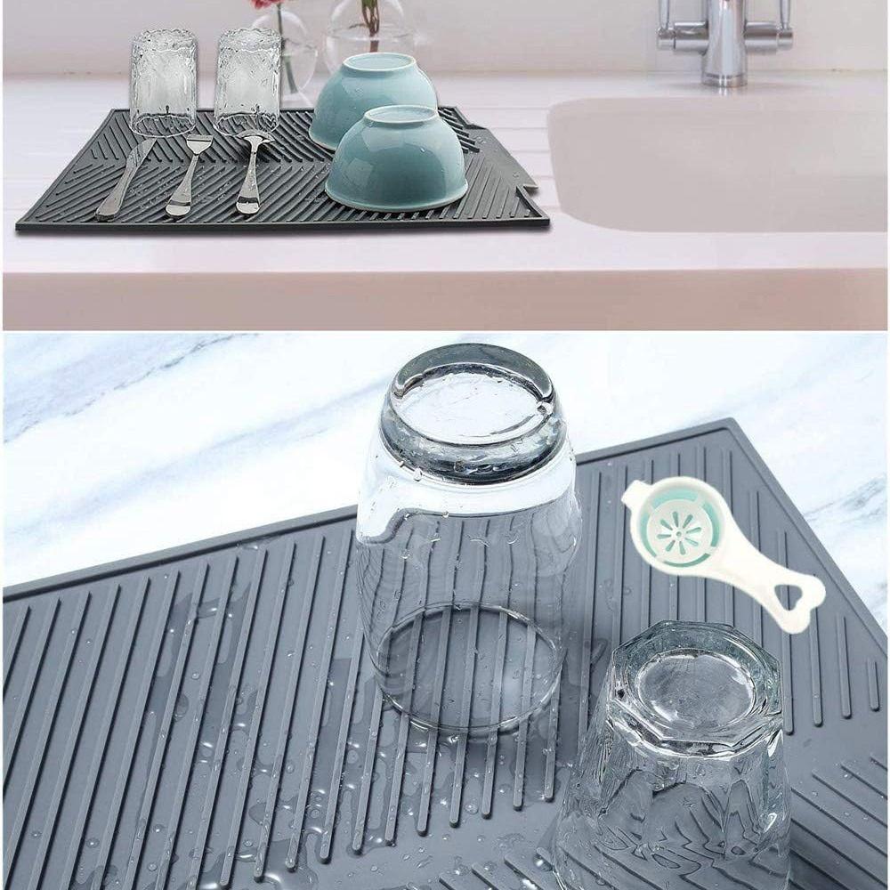 Silicone Dish Drying Mat Built-in Drain Lip Sink Drainer Mat Sturdy Cutlery Drying Pad  Home