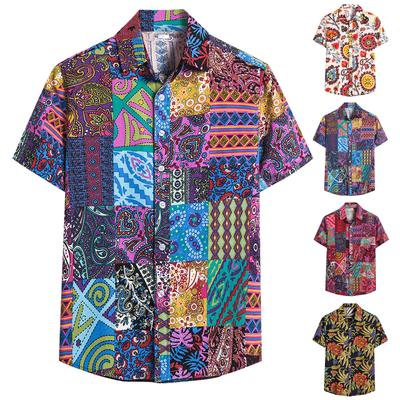 Mens Fashion Ethnic Short Sleeve Casual Printing Hawaiian Shirt Blouse T-shirt