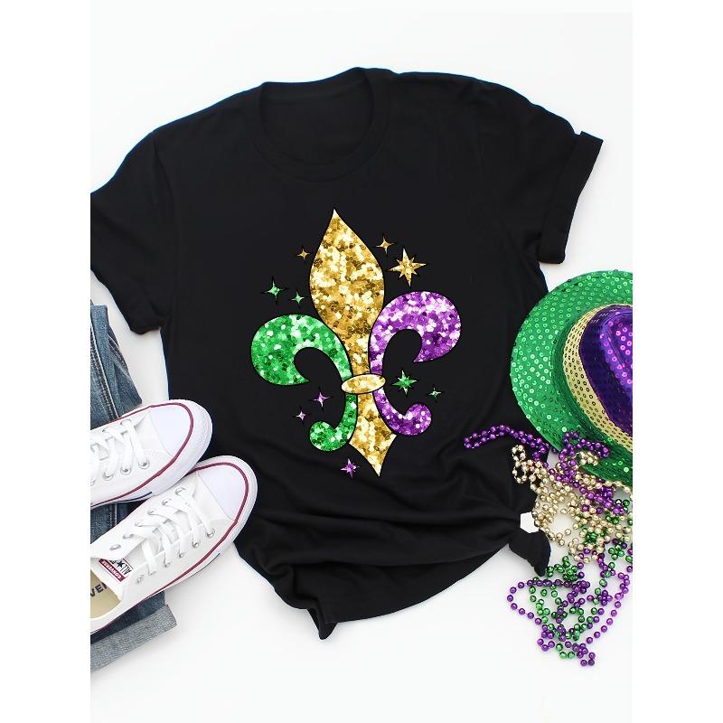 

Womens Casual Short Sleeve Round Neck Floral Pattern Print T Shirt 4XL чорний