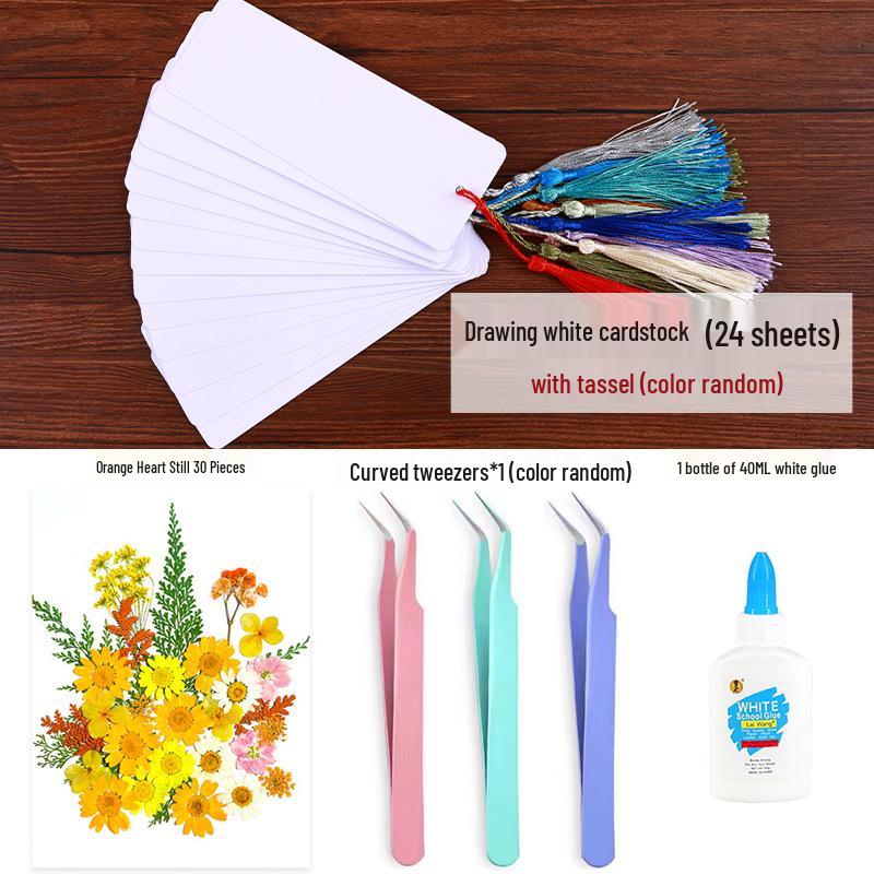 Creative DIY Bookmark Kit: Blank Cards with Embossed Dried Flowers and Leaves