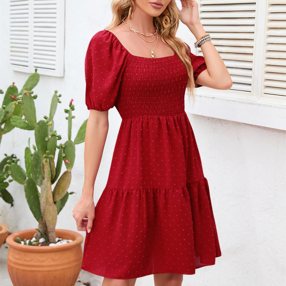 GMXIA Dámská móda Léto Jaro Jednobarevný potisk Neformální šaty se čtvercovým límcem s krátkým rukávem