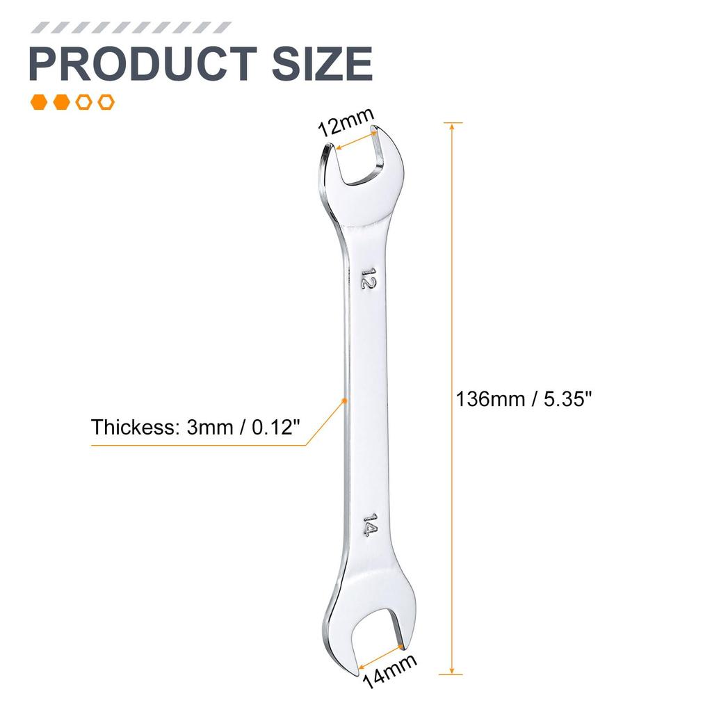 Uxcell Set of Double Thin 12x14mm Metric Super Slim Small Flat Head Mirror for Automotive Repair and Furniture Assembly 3-Piece Open-End Wrenches,