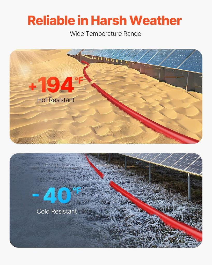 30.48m/100FT Solar Panel Extension Cable 10AWG Waterproof PV 6mm² Cable Red