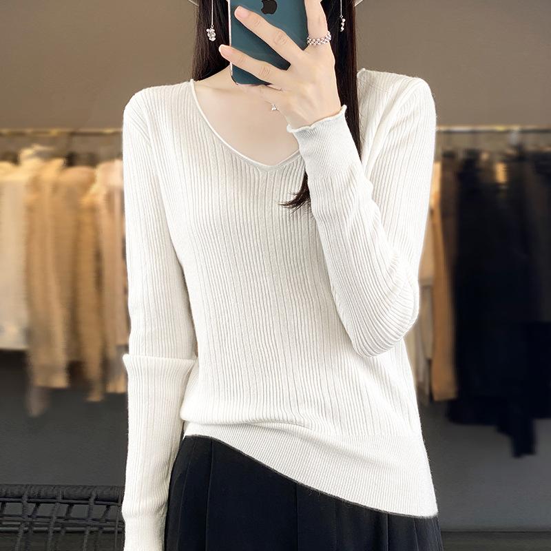 

Autumn new V-neck slim-fitting waist and thin warm pullover bottoming shirt women s pullover knitted sweater S