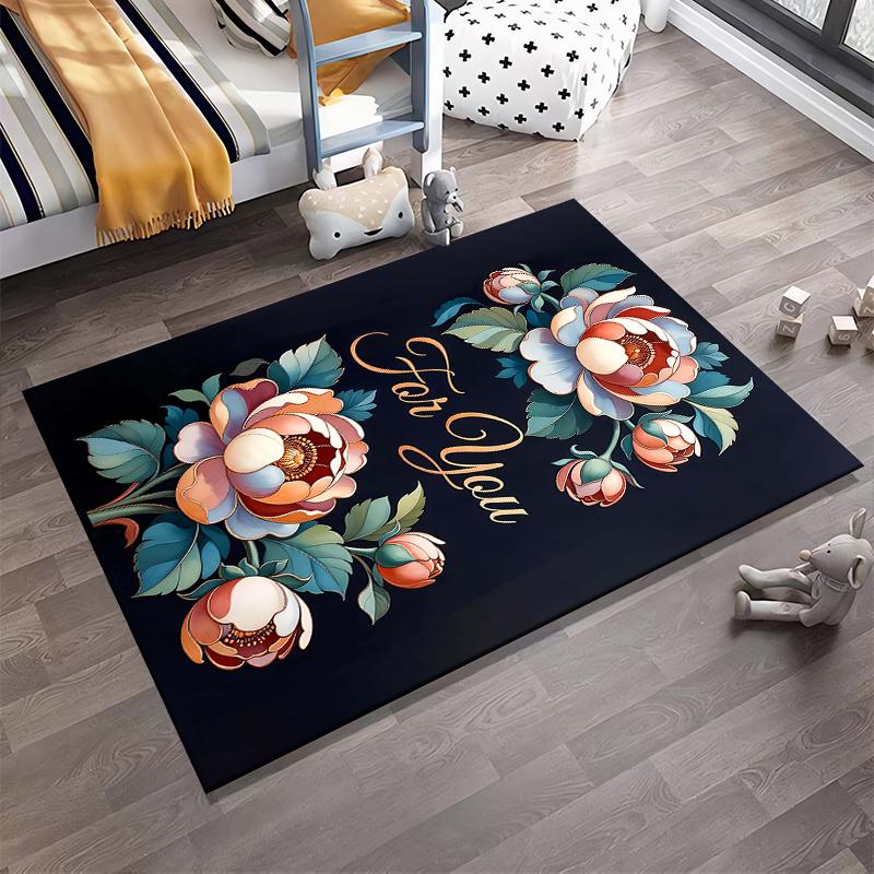 Elegant Floral Carpet with "For You" Text and Vibrant Peony Design Suitable for Use As an Anti-slip for Living Room Bedroom Sofas