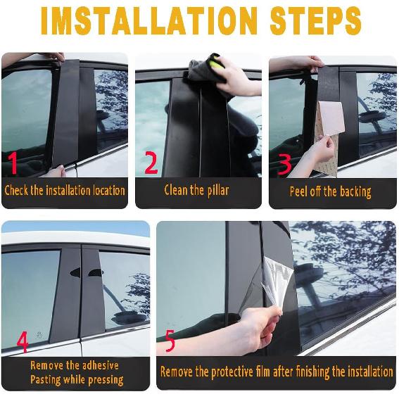for Honda Civic B Pillar Trim, Glossy Black, 6-Piece Set | Fits Civic 2022-2025 11th Gen Sedan; ABS B-pillar covers with glossy black finish and easy