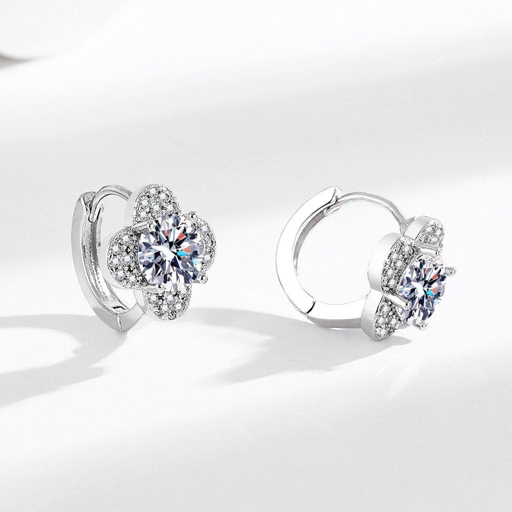 Stud Earrings Women'S One-Carat Micro Zircon Clover Earrings Sen Series New Ear Jewelry