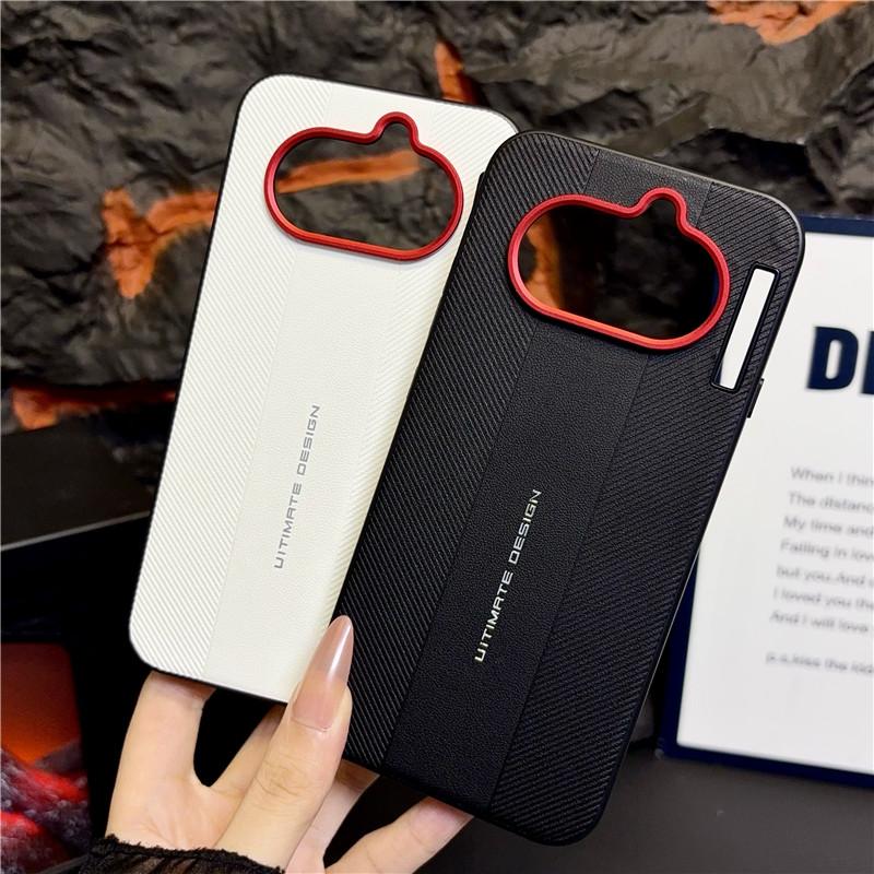 For Nothing phone 4A Case Red Camera Frame Luxury Textured Ultimate Design Leather Protective Soft Case Cover