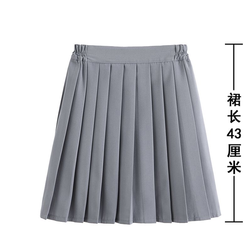 

Pleated Skirt Mid Length Long Length Preppy Style Graduation JK Uniform Gray skirt S