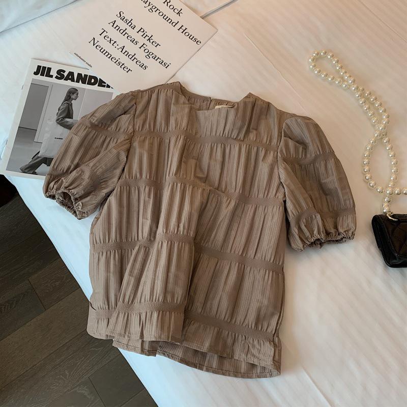 

Women s Sweet Puff Sleeve French Design Short-Sleeve Shirt - Summer 2024 Collection Large