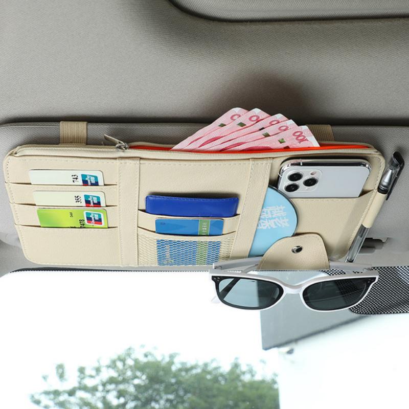 Car Sun Visor Storage Bag Card Bill Pen Glasses Holder Auto Interior Organizer Universal Sunglasses Clip Car Storage Tidying