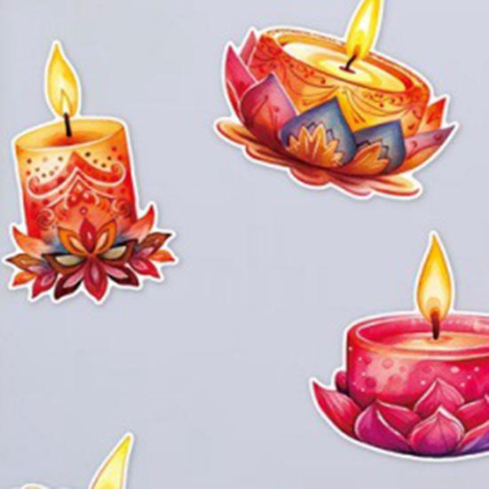 12 Pcs Diwali Festival Sticker Lotus Tealight Candle Holder Sticker Artificial Lotus Flower Labels for Traditional Decor Diwali Puja Party Supplies