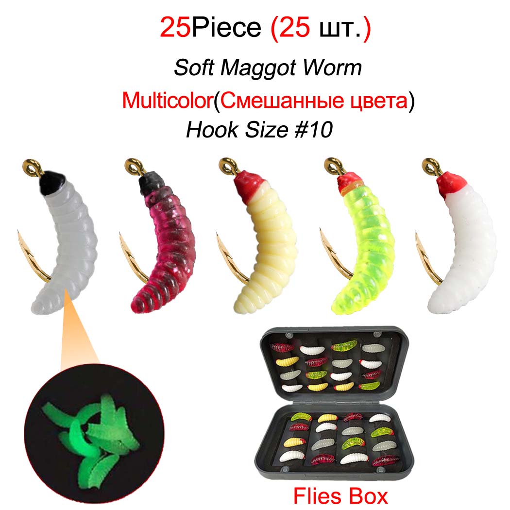 

25 шт., бионическая приманка для хлебного червя, силиконовые искусственные приманки, мягкая червячная приманка для плавания опарыша 25Pcs-Multicolour