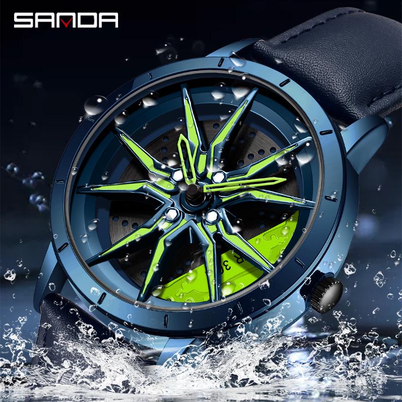 Sanda Men's Racing Concept Quartz Watch with 3D Hollow Dial and Rotating Waterproof Design