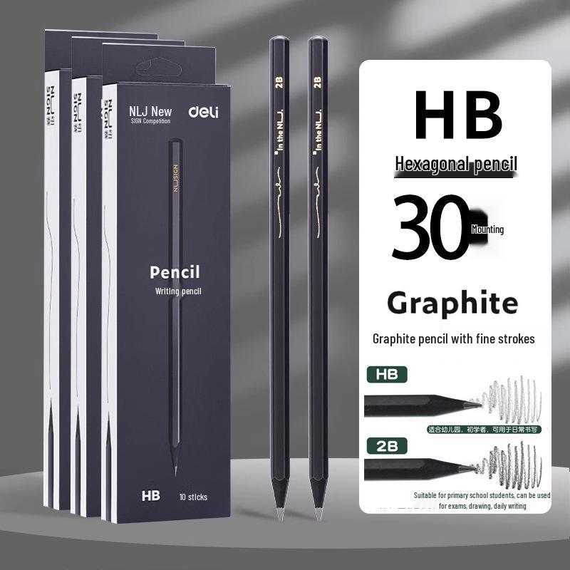 Deli Sai Black Wood Pencils HB - 10 Pack for 1st & 2nd Grade Students