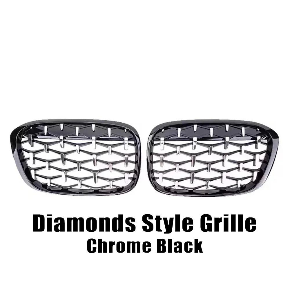 

Chrome Silver Diamonds Style Front Bumper Kidney Grilles For BMW X1 F48 F49 2016-2019 Shiny Double Line Style Upper Grills Diamond-Chrome Black