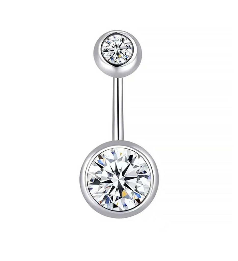 Double Gem Belly Button Rings Stainless Steel Crystal Rhinestone Navel Rings Barbells Studs Women Girls Body Piercing Jewelry