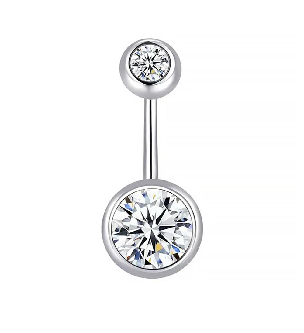 

Double Gem Belly Button Rings Stainless Steel Crystal Rhinestone Navel Rings Barbells Studs Women Girls Body Piercing Jewelry 1.6x12mm