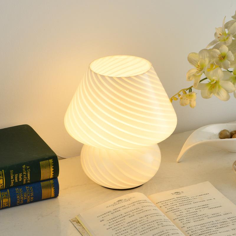 Mushroom LED Glass Table Lamp USB Dimming For Home Study Desk Atmosphere Light Bedroom Bedside Decoration Night Light Table Lamp