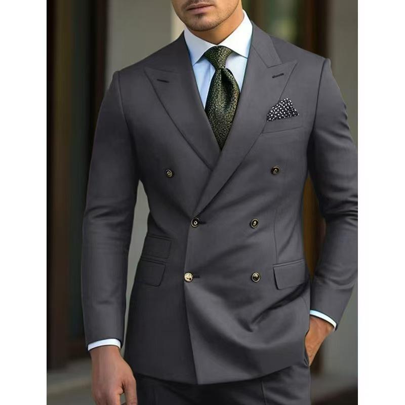 Man 2 Piece Outfit Set Collar Double Breasted High-Quality Slim Jacket Pants for Wedding Men's Suit with Peak Lapel Summer Beach