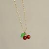 Stainless Steel Plated Cute Red Cherry Fruit Series Pendant Necklace Clavicle Chain for Women Vacation Gift
