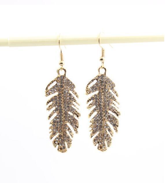 Korean Style Exquisite Rhinestone Leaf Stud Earrings